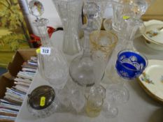 Pair of cut glass decanters and one other along with a mixed quantity of drinking glassware