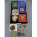 Collection of commemorative and British coins and a ring fashion from a 1938 two shilling piece