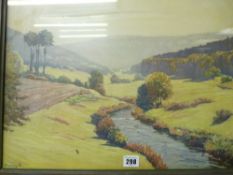 FRANCES FRANKL? watercolour - entitled verso 'A Peaceful Valley', signed, 39 x 49 cms