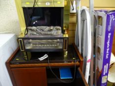Parcel of items including Phillips hostess trolley, small brass and black electric heater, ironing