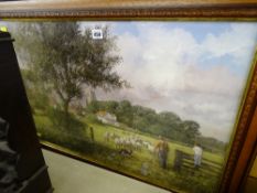 Large framed print - English countryside with church and village to the background