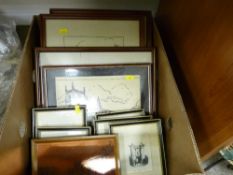 Box of paintings, etchings, plaques etc