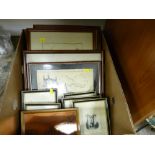 Box of paintings, etchings, plaques etc