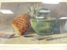 Unsigned watercolour - still life, study of a pineapple, 13 x 22 cms