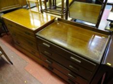 Three drawer wooden chest and a four drawer dressing table and mirror