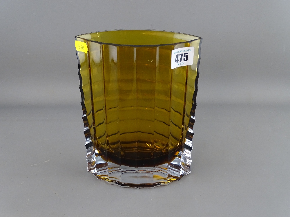 Whitefriars style ribbed amber vase