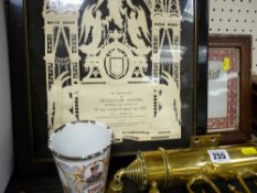 Welsh commemorative framed plaques and a 1911 beaker