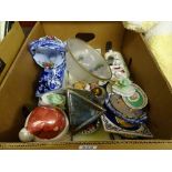 Mixed box of ornamental china and miniatures