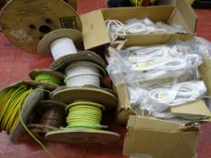 Parcel of mainly electrical cables on reels and two boxes of short extension leads E/T