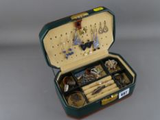 Jewellery case containing a quantity of costume jewellery to include a single stone set bar