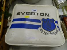 Retro travel bag for Everton Football Club with miscellaneous contents