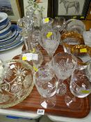 Two trays of good quality glassware including clock, vases, decanter etc