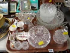 Tray of glassware & china including Royal Crown Derby 'Derby Posey' etc