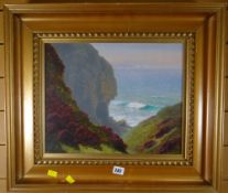 Victorian oil on board of a Cornish Cove entitled 'Sunny Morning, Chapel Porth, St Agnes' with