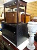 Parcel of items to include modern piano stool, footstool, black ash unit, reproduction nest of table