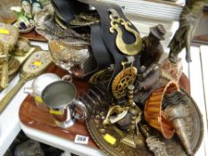 Tray of various metalware including EPNS planter, spelter figure etc