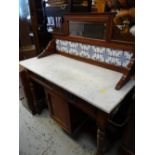 A vintage marble top with tile & mirror back wash stand