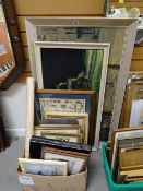 Parcel of various framed & unframed vintage prints & pictures including steam engine, continental