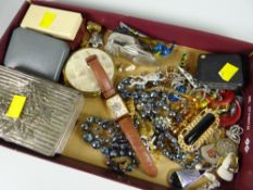 Parcel of costume jewellery, wristwatches, vintage Ronson lighters, silver St Christopher etc