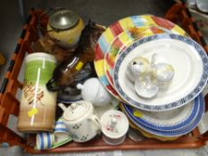 Crate of mixed china including blue & white, large continental platters etc