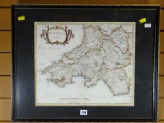 Framed coloured ROBERT MORDEN map of South Wales