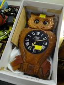 A Japanese Poppo owl novelty clock circa 1950s