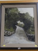 Framed oil on board of a mountain path, signed G ROBERTS