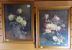 Two reproduction prints of still life flowers in a vase by MAUDE ANGELL