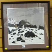 SIR KYFFIN WILLIAMS RA framed print - farmer on snowy hillside with dogs