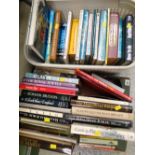 Two boxes of mainly hardback books, royalty, travel etc