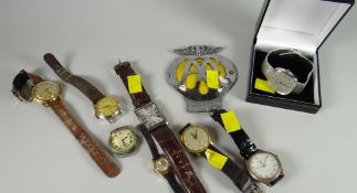 Parcel of gents wristwatches & a vintage AA car badge