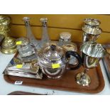 Parcel of EPNS including EPNS & glass dressing table set, tankards, teapot, butter dish etc