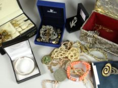 Parcel of assorted costume jewellery to include pearls, coral coloured bracelet, jewellery boxes,