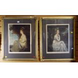 Two gilt framed coloured etchings of seated Regency females, signed T HAMILTON CRAWFORD