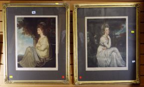 Two gilt framed coloured etchings of seated Regency females, signed T HAMILTON CRAWFORD
