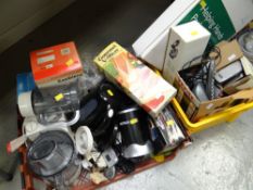 Crate of kitchen electricals, telephones etc