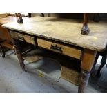 A vintage oak two-drawer wash stand with lower shelf