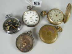 Five pocket watches including one hallmarked silver
