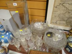 A tray of mixed glassware, mainly drinking glasses, fruit bowls etc