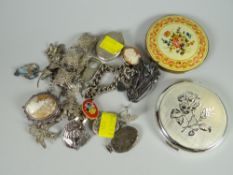 Parcel of silver, some hallmarked including bracelet, lockets, cameo brooch etc