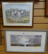 DAVID BELLAMY signed watercolour of estuary scene together with a framed watercolour of horses