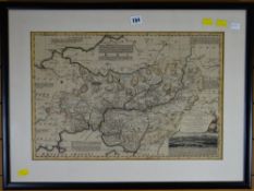 Framed coloured map of Carmarthenshire by KITCHIN