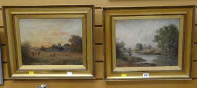 Two late nineteenth century oils on board of country scenes, signed with initials T K
