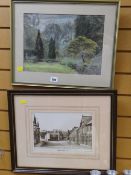 A framed pastel of a countryside scene, signed P WEBB dated '84, together with a framed print of