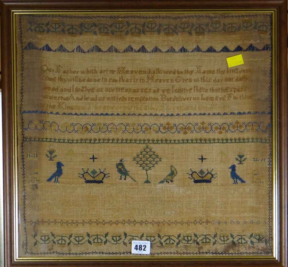 Framed nineteenth century sampler