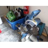 A parcel of electrical tools including a chop saw, Makita drill, circular saw etc E/T