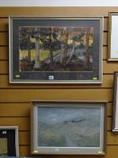 Framed mixed media by GLADYS ROBERTS entitled 'Pine Trees' together with a framed oil on board of