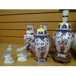 Small parcel of Oriental decorated china including a table lamp