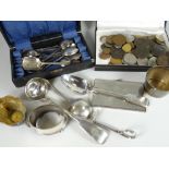 Small parcel of pre-decimal coinage, some silver & some EPNS, collector's spoons, silver mustard