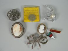 Box containing 9ct gold cameo together with other silver & miscellaneous items